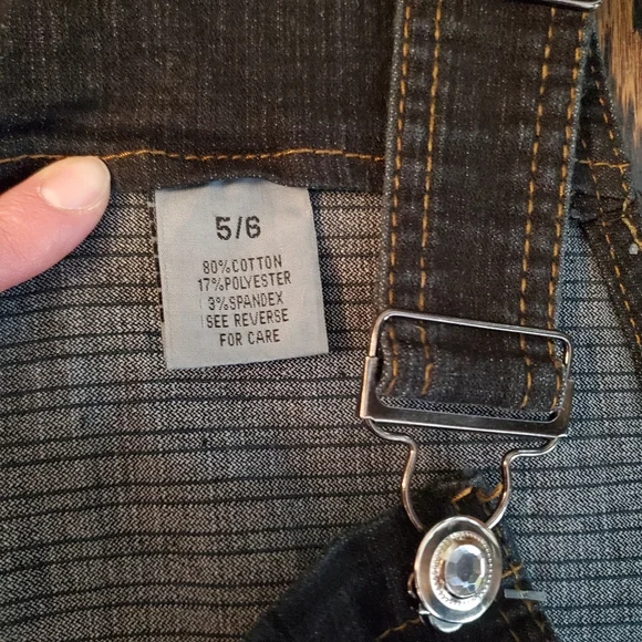 Dark Strtch Denim Overalls with Clear Gemlike Bottons sz 5/6 - Picture 3 of 13
